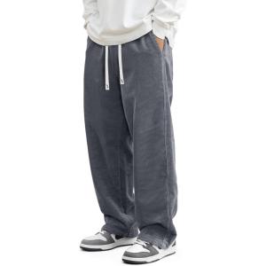 imageJMIERR Mens Corduroy Pants Casual Baggy Pants Wide Leg Loose Fit Joggers Sweatpants Elastic Waist Drawstring with PocketsGrey