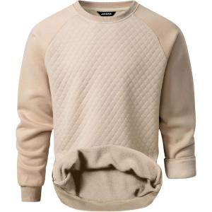 imageJMIERR Mens 2025 Casual Crewneck Dress Sweatshirts Pullover Fall Fleece Diamond Texture Warm Winter Comfy Long SleeveBeige