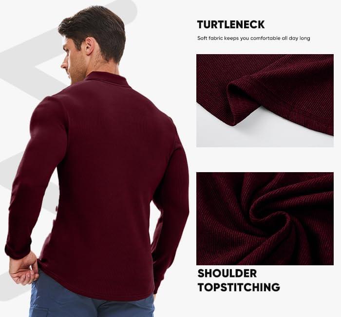 imageJMIERR Mens Casual Buttonless Polo Shirt Long Sleeve V Neck Ribbed Knit Golf ShirtsA Burgundy