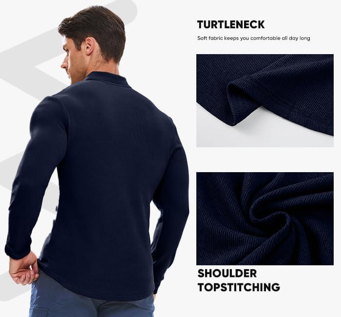 imageJMIERR Mens Casual Buttonless Polo Shirt Long Sleeve V Neck Ribbed Knit Golf ShirtsA Navy Blue
