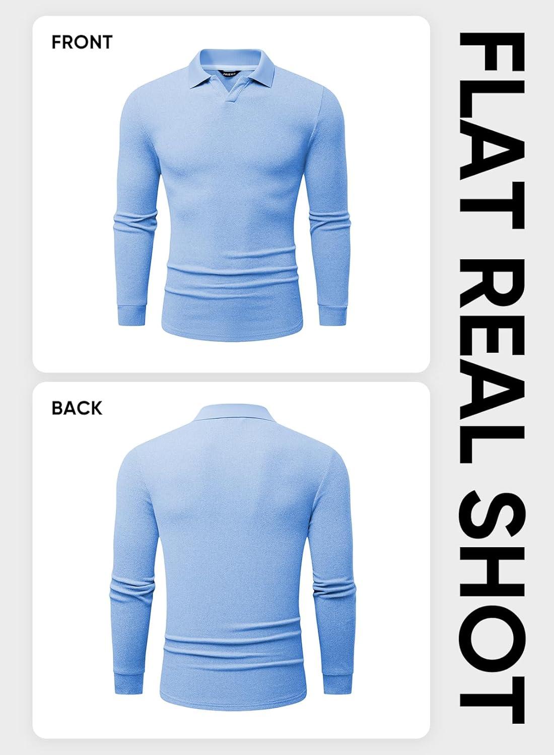 imageJMIERR Mens Casual Buttonless Polo Shirt Long Sleeve V Neck Ribbed Knit Golf ShirtsA Sky Blue