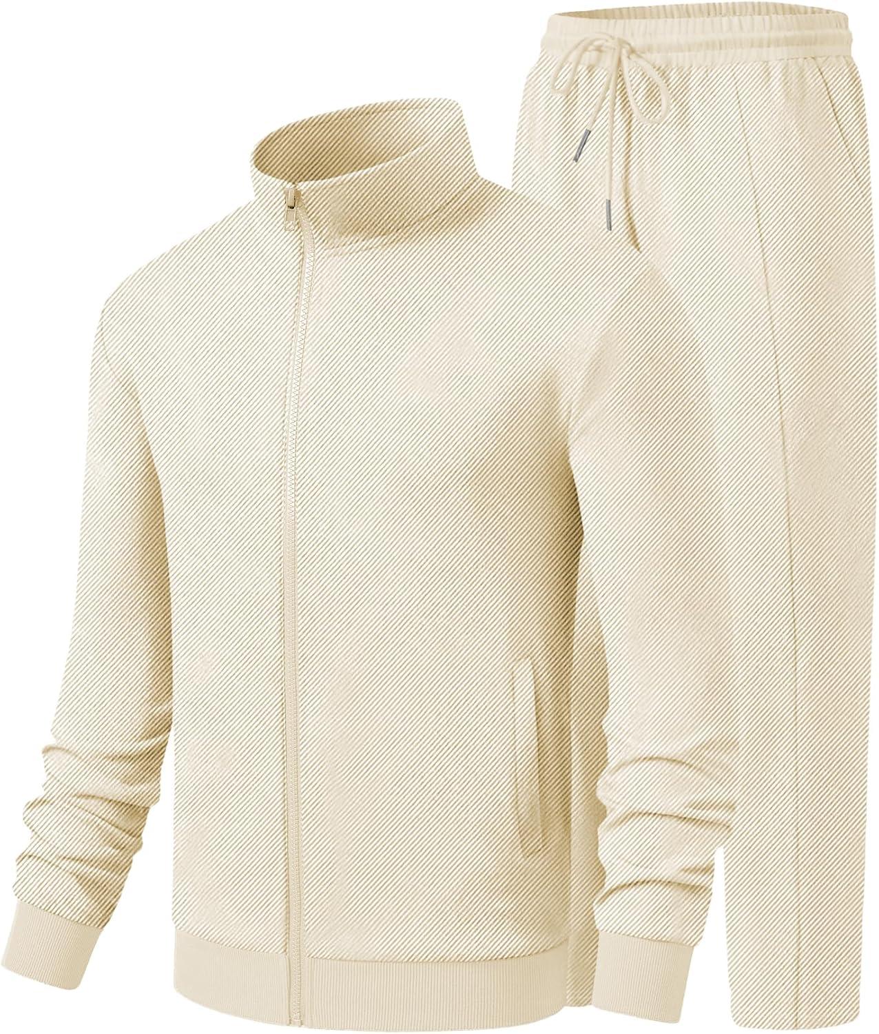 imageJMIERR Mens Sweatsuit Tracksuit 2 Piece Set Full Zip Casual Jogging Suits with Jogger Jackets and Pants Warm Up OutfitsBeige