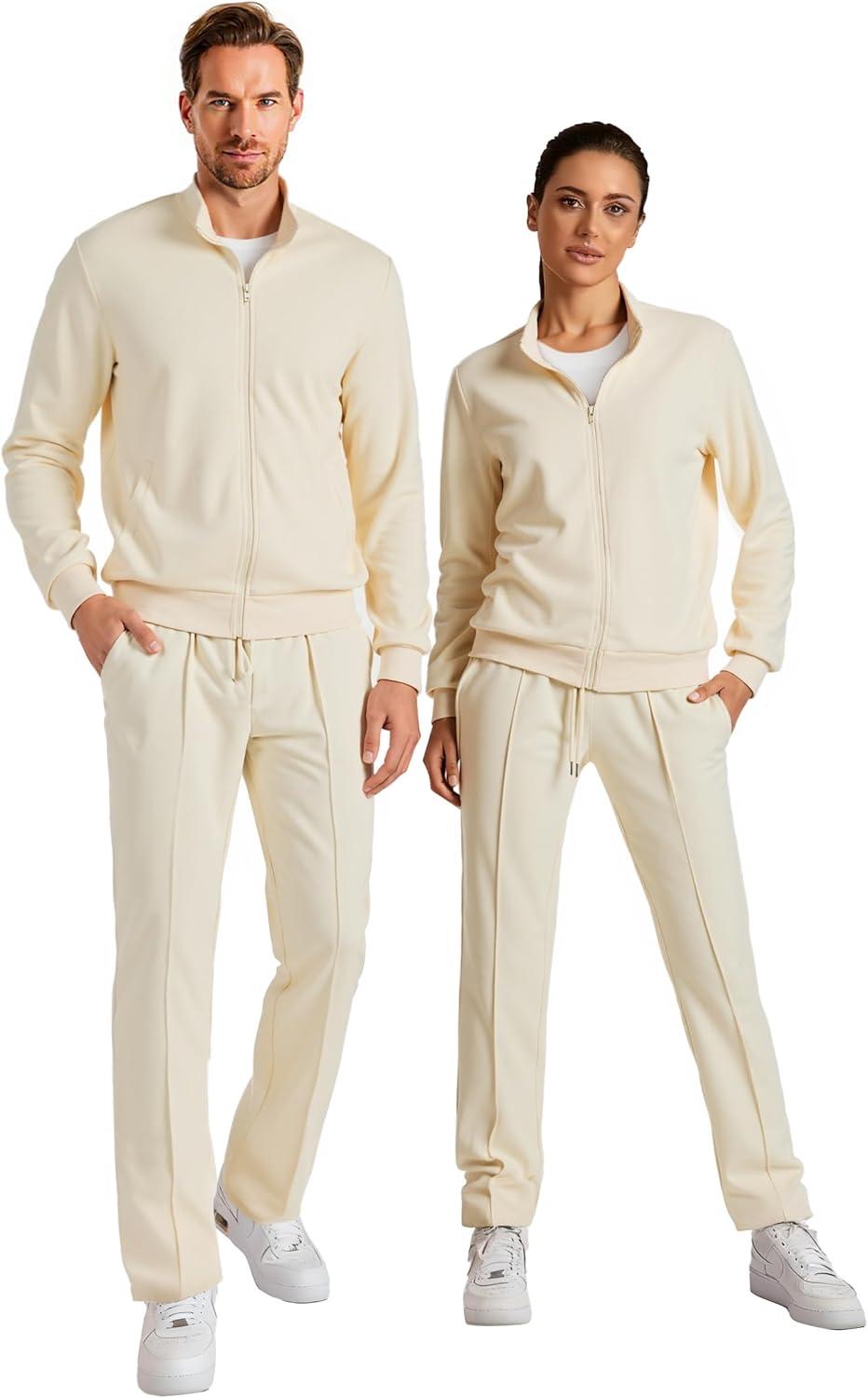 imageJMIERR Mens Sweatsuit Tracksuit 2 Piece Set Full Zip Casual Jogging Suits with Jogger Jackets and Pants Warm Up OutfitsBeige