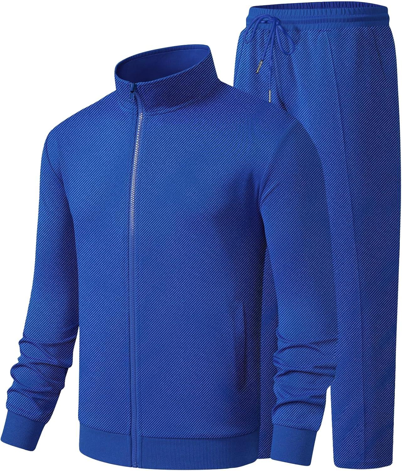 imageJMIERR Mens Sweatsuit Tracksuit 2 Piece Set Full Zip Casual Jogging Suits with Jogger Jackets and Pants Warm Up OutfitsBlue