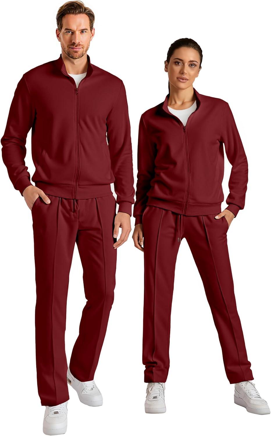 imageJMIERR Mens Sweatsuit Tracksuit 2 Piece Set Full Zip Casual Jogging Suits with Jogger Jackets and Pants Warm Up OutfitsBurgundy