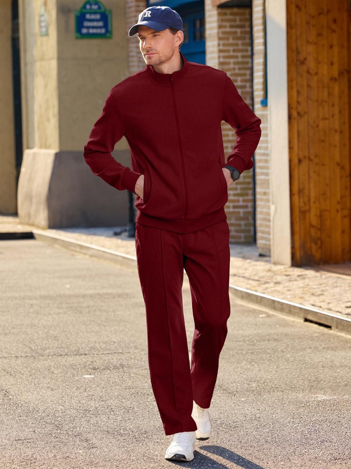 imageJMIERR Mens Sweatsuit Tracksuit 2 Piece Set Full Zip Casual Jogging Suits with Jogger Jackets and Pants Warm Up OutfitsBurgundy