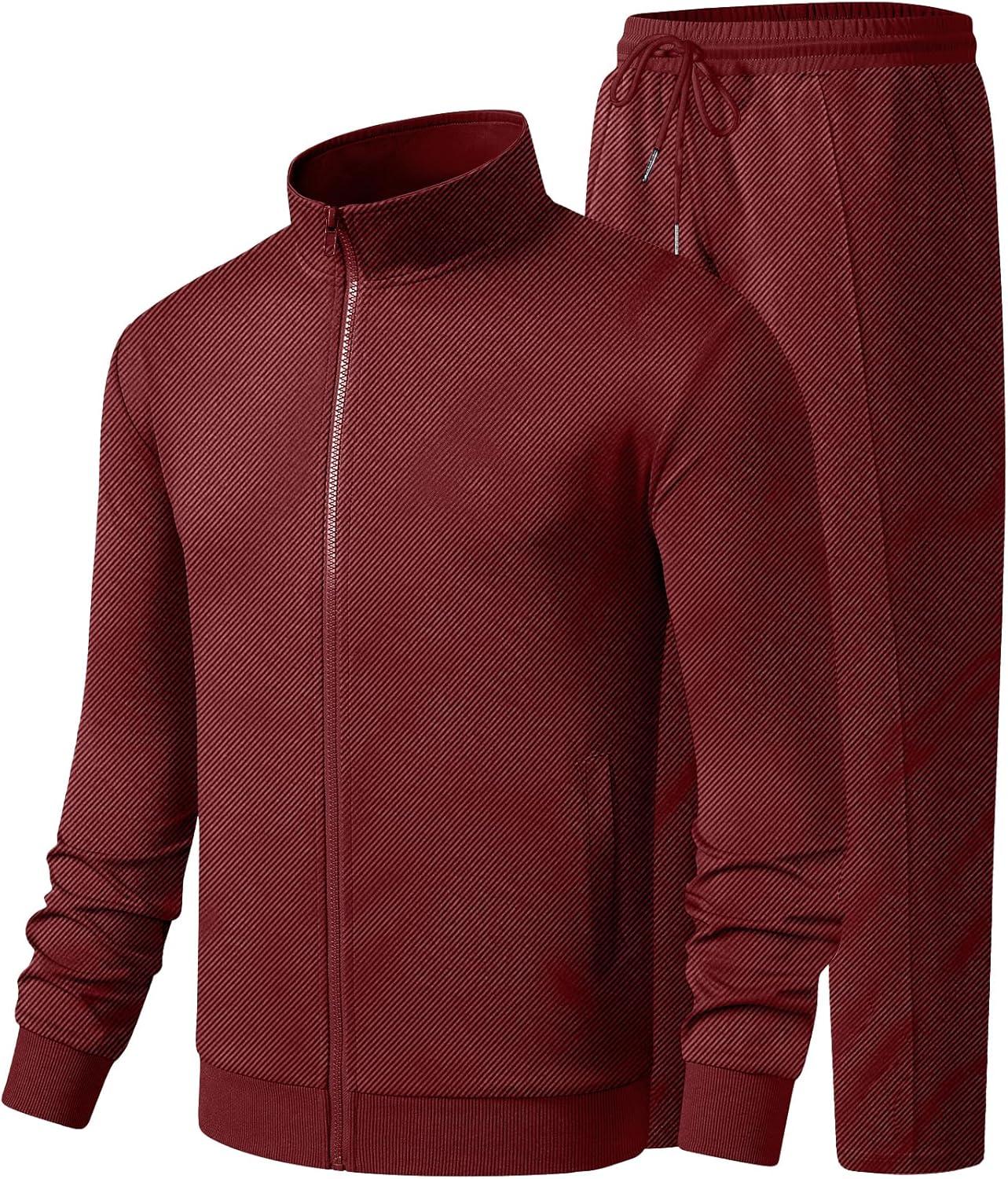 imageJMIERR Mens Sweatsuit Tracksuit 2 Piece Set Full Zip Casual Jogging Suits with Jogger Jackets and Pants Warm Up OutfitsBurgundy