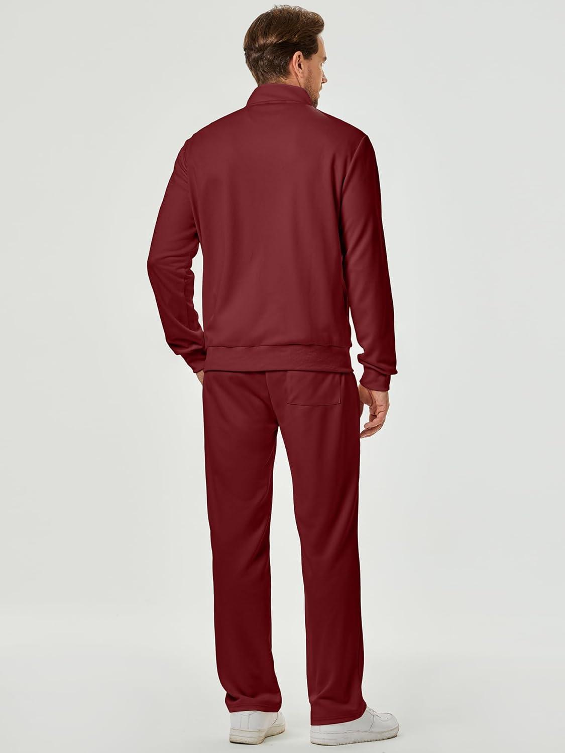 imageJMIERR Mens Sweatsuit Tracksuit 2 Piece Set Full Zip Casual Jogging Suits with Jogger Jackets and Pants Warm Up OutfitsBurgundy