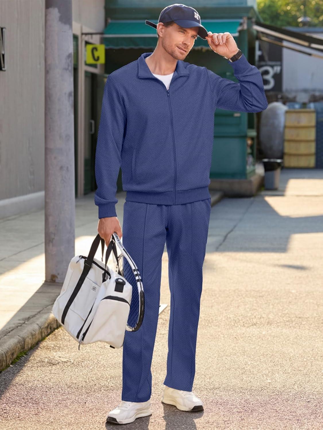 imageJMIERR Mens Sweatsuit Tracksuit 2 Piece Set Full Zip Casual Jogging Suits with Jogger Jackets and Pants Warm Up OutfitsDark Blue