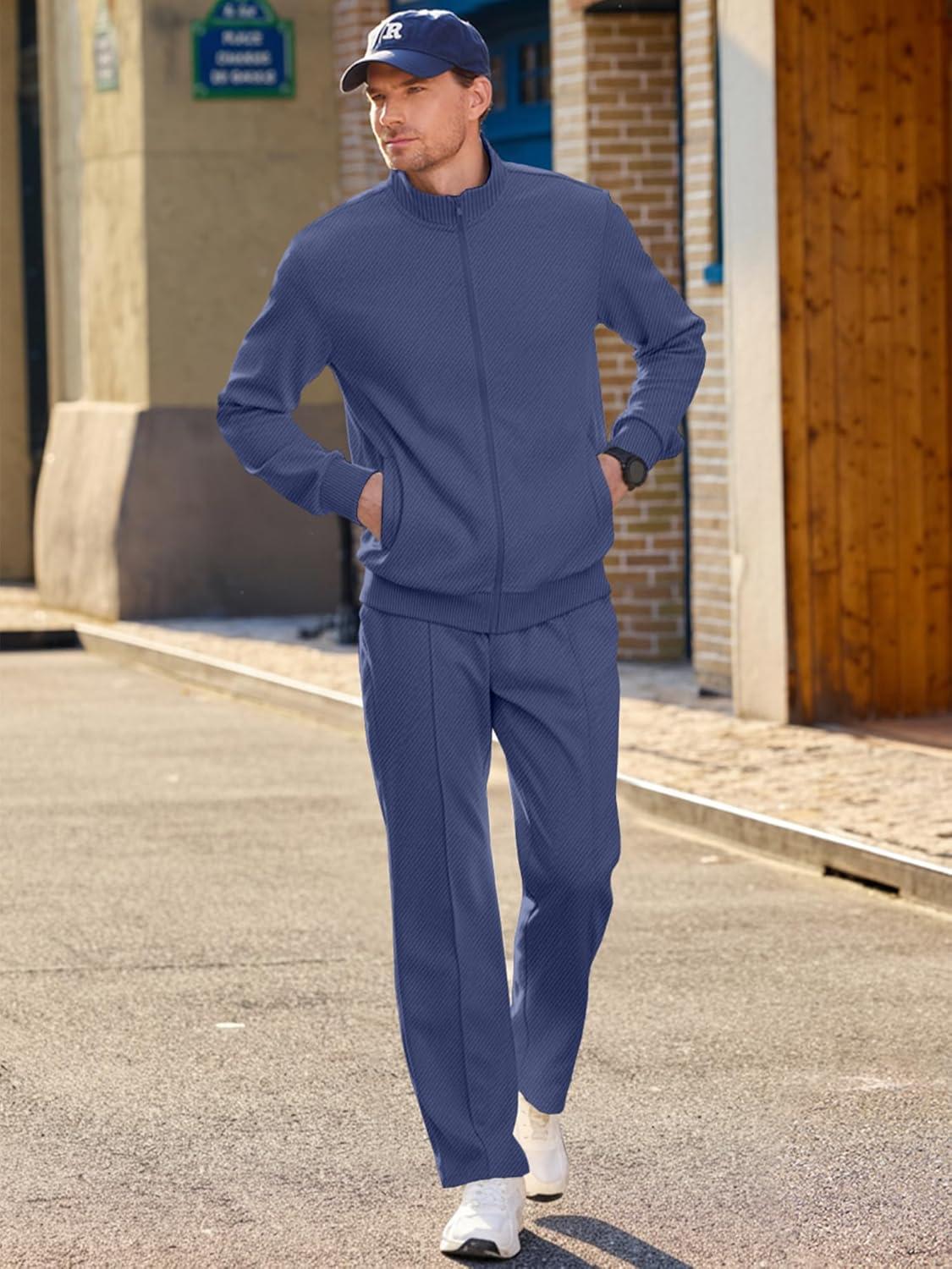 imageJMIERR Mens Sweatsuit Tracksuit 2 Piece Set Full Zip Casual Jogging Suits with Jogger Jackets and Pants Warm Up OutfitsDark Blue