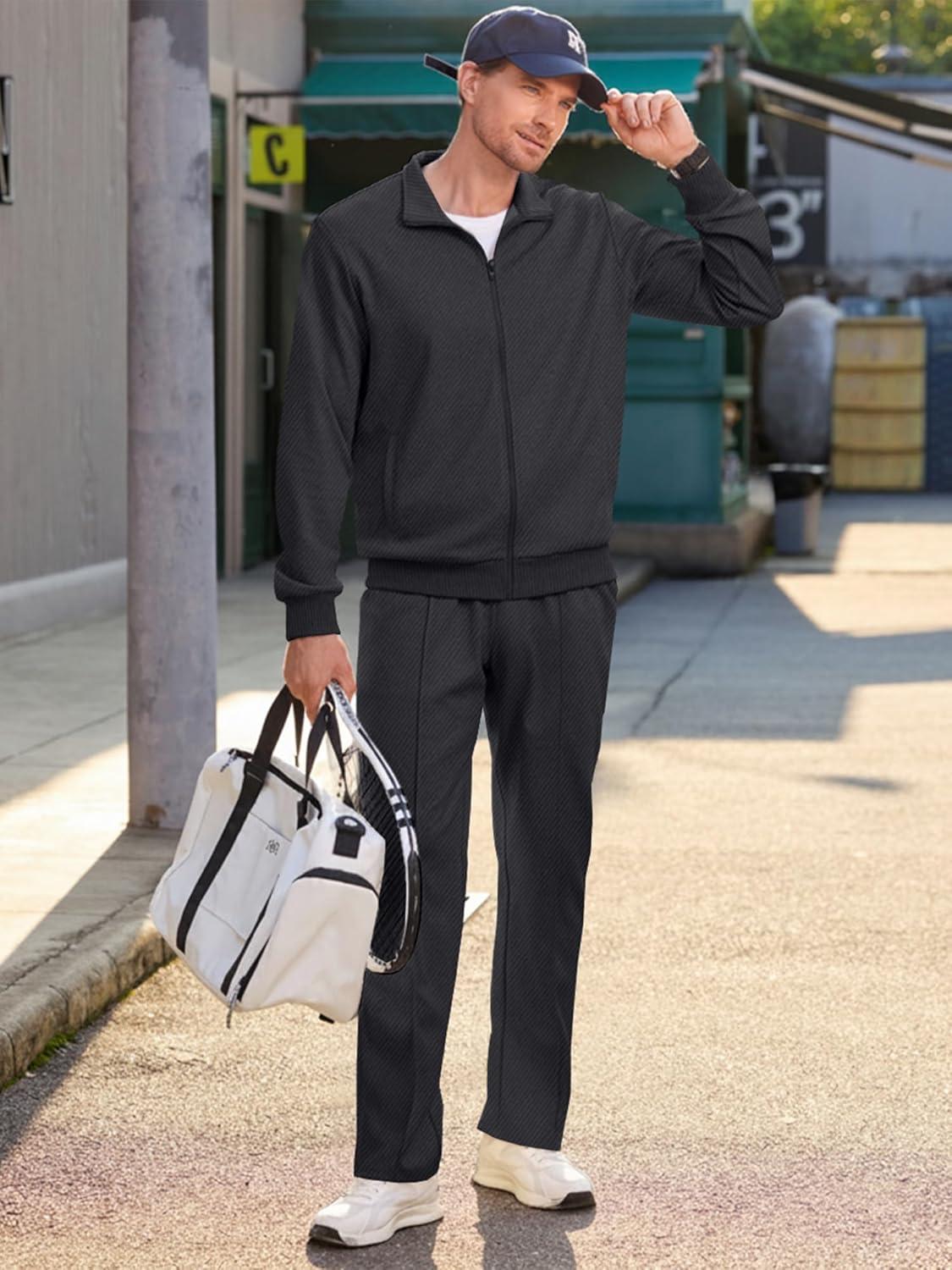 imageJMIERR Mens Sweatsuit Tracksuit 2 Piece Set Full Zip Casual Jogging Suits with Jogger Jackets and Pants Warm Up OutfitsDark Grey