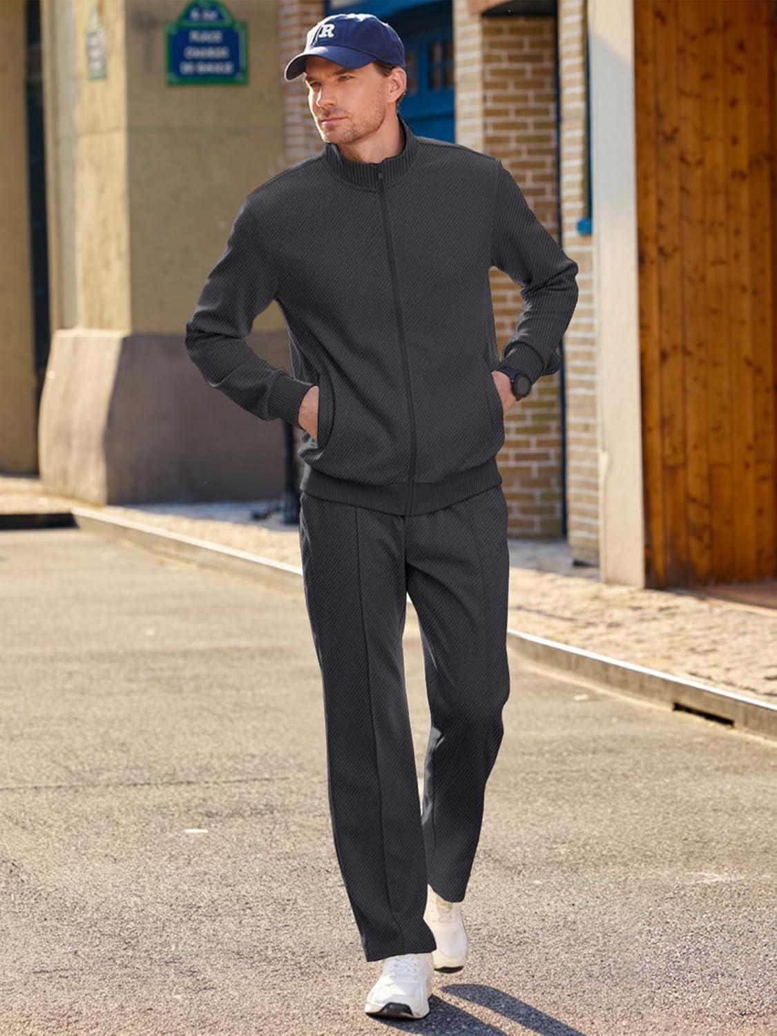 imageJMIERR Mens Sweatsuit Tracksuit 2 Piece Set Full Zip Casual Jogging Suits with Jogger Jackets and Pants Warm Up OutfitsDark Grey