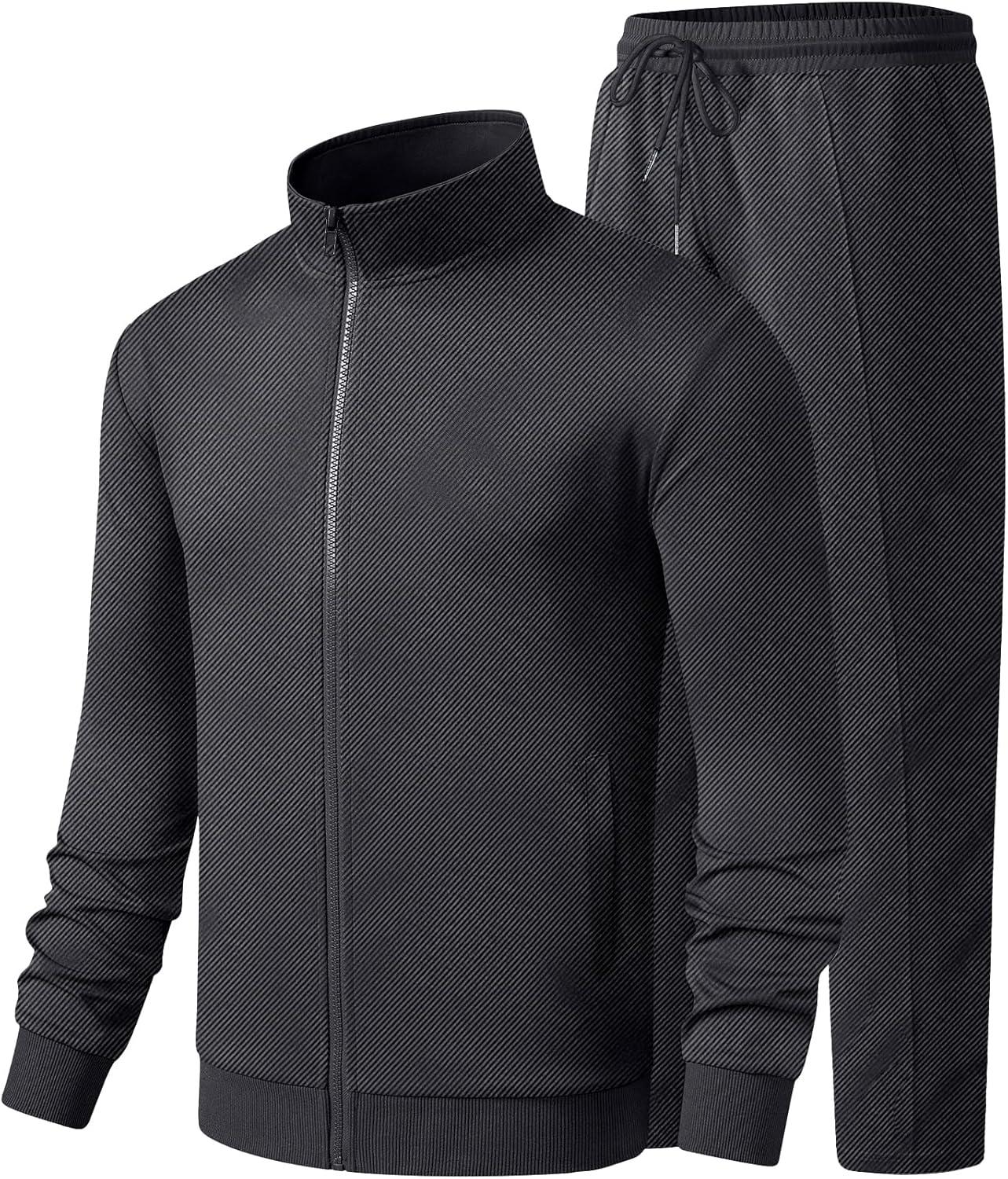 imageJMIERR Mens Sweatsuit Tracksuit 2 Piece Set Full Zip Casual Jogging Suits with Jogger Jackets and Pants Warm Up OutfitsDark Grey