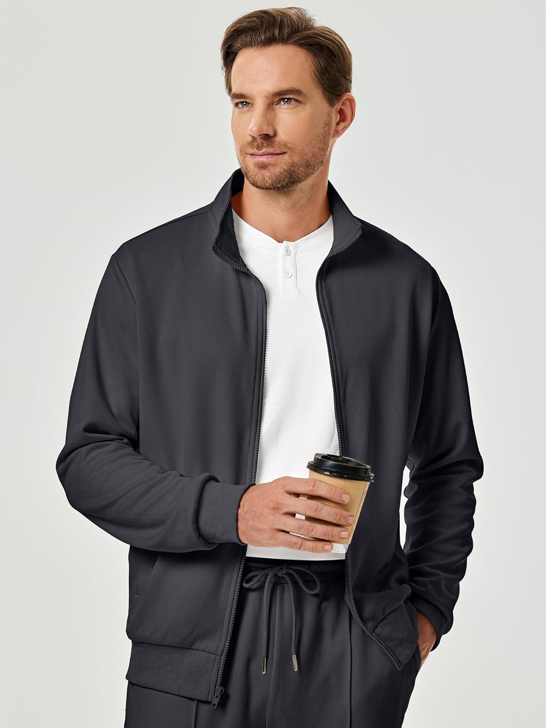 imageJMIERR Mens Sweatsuit Tracksuit 2 Piece Set Full Zip Casual Jogging Suits with Jogger Jackets and Pants Warm Up OutfitsDark Grey