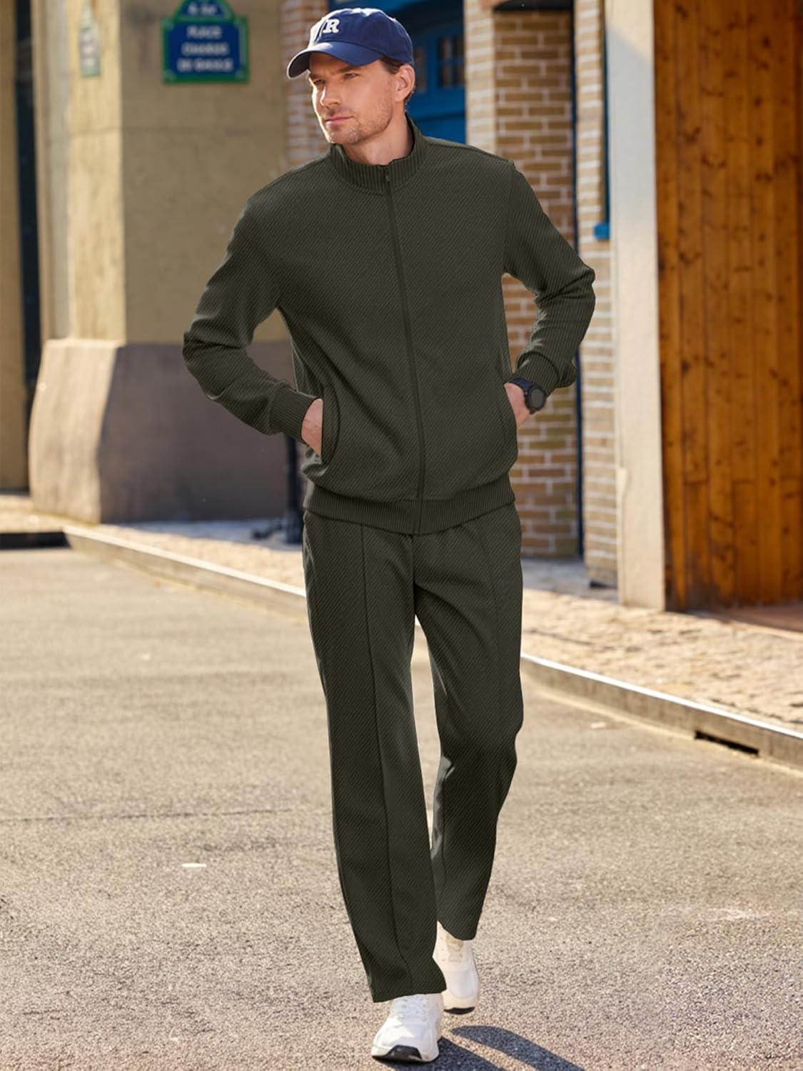 imageJMIERR Mens Sweatsuit Tracksuit 2 Piece Set Full Zip Casual Jogging Suits with Jogger Jackets and Pants Warm Up OutfitsGreen