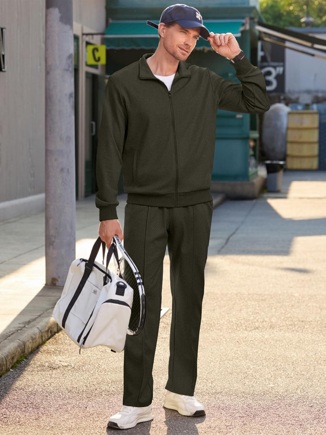 imageJMIERR Mens Sweatsuit Tracksuit 2 Piece Set Full Zip Casual Jogging Suits with Jogger Jackets and Pants Warm Up OutfitsGreen