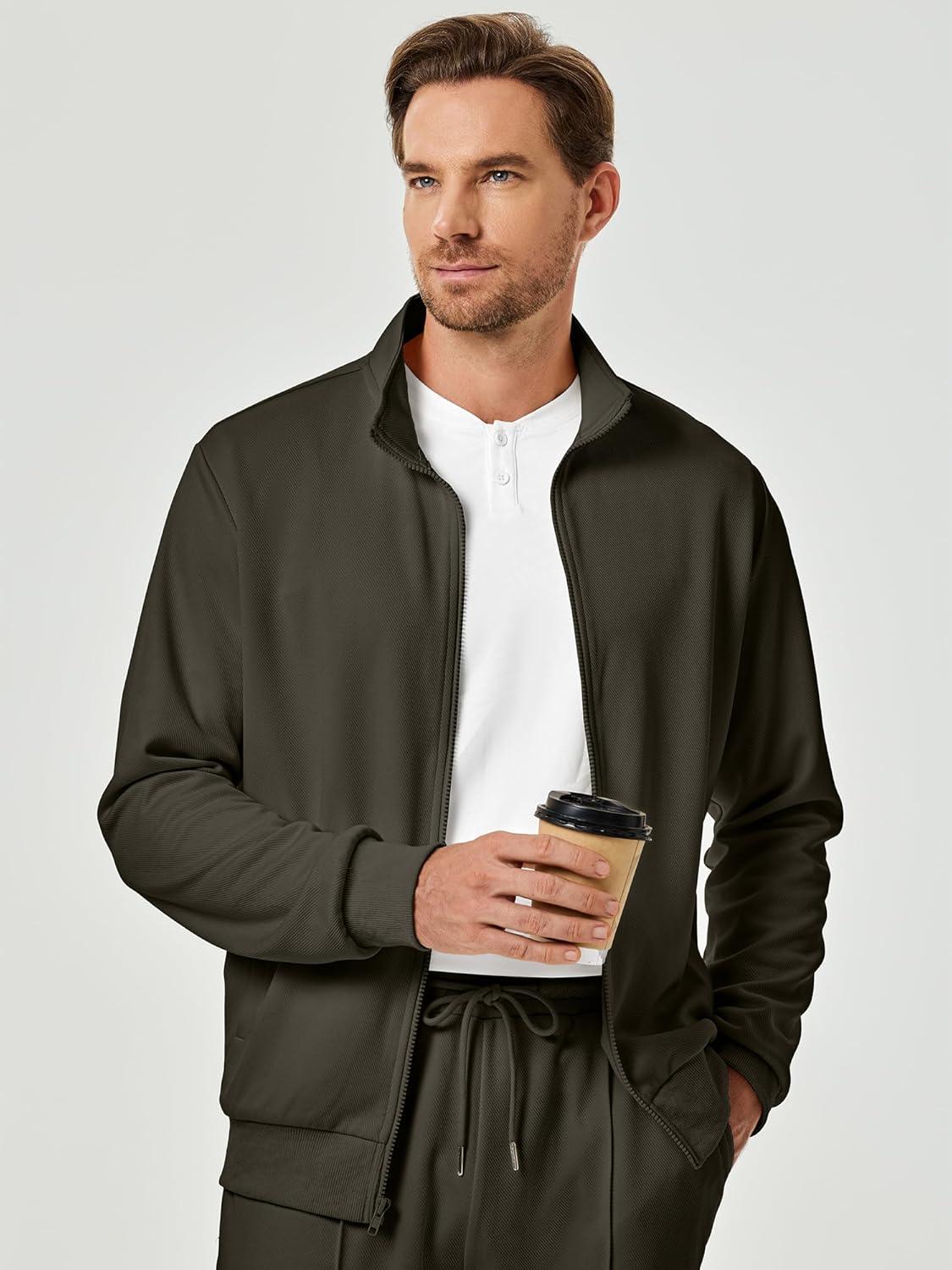 imageJMIERR Mens Sweatsuit Tracksuit 2 Piece Set Full Zip Casual Jogging Suits with Jogger Jackets and Pants Warm Up OutfitsGreen