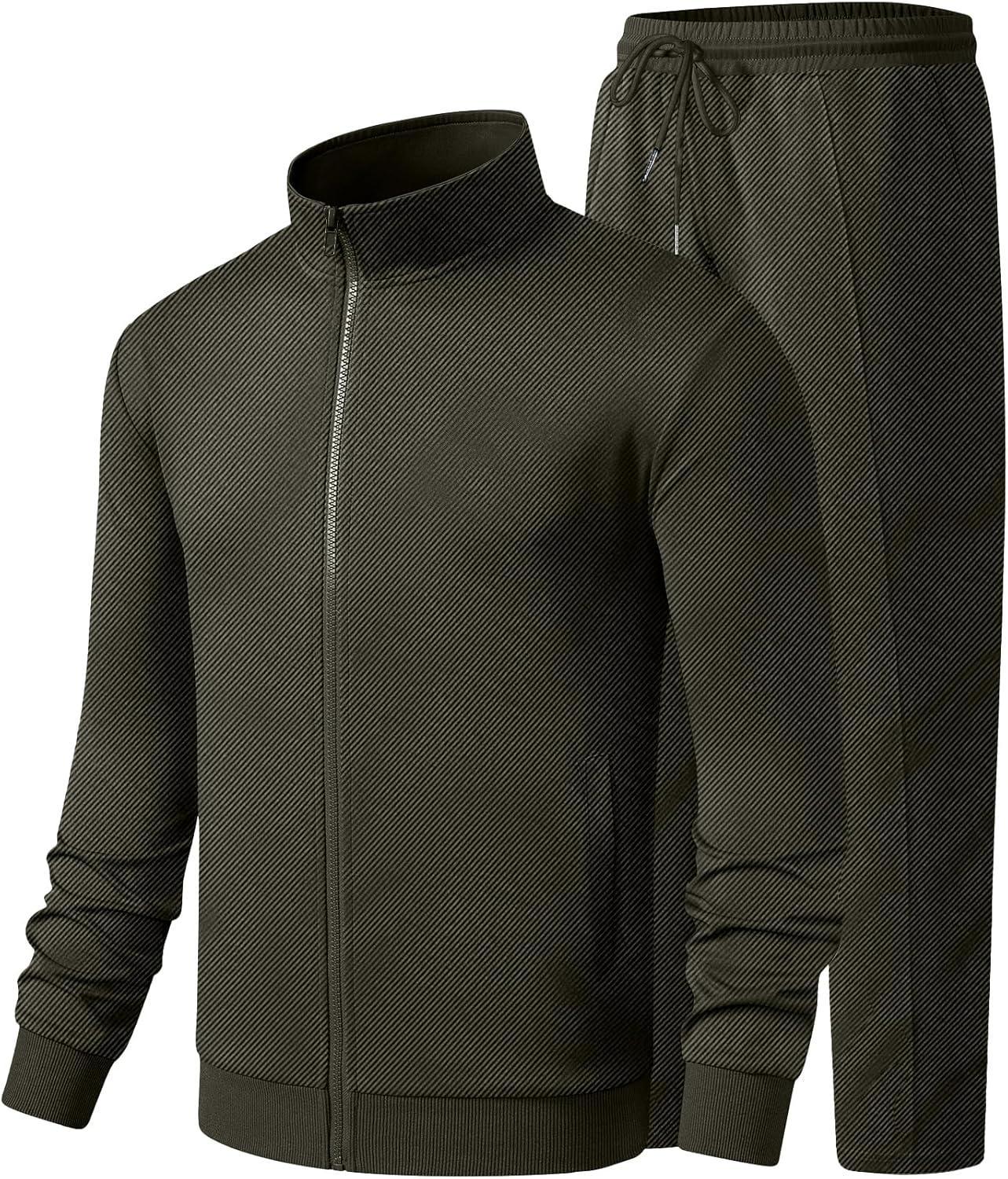 imageJMIERR Mens Sweatsuit Tracksuit 2 Piece Set Full Zip Casual Jogging Suits with Jogger Jackets and Pants Warm Up OutfitsGreen