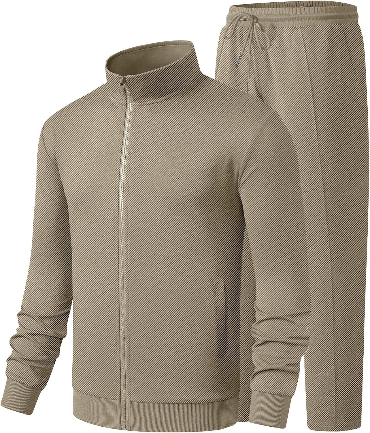 imageJMIERR Mens Sweatsuit Tracksuit 2 Piece Set Full Zip Casual Jogging Suits with Jogger Jackets and Pants Warm Up OutfitsKhaki