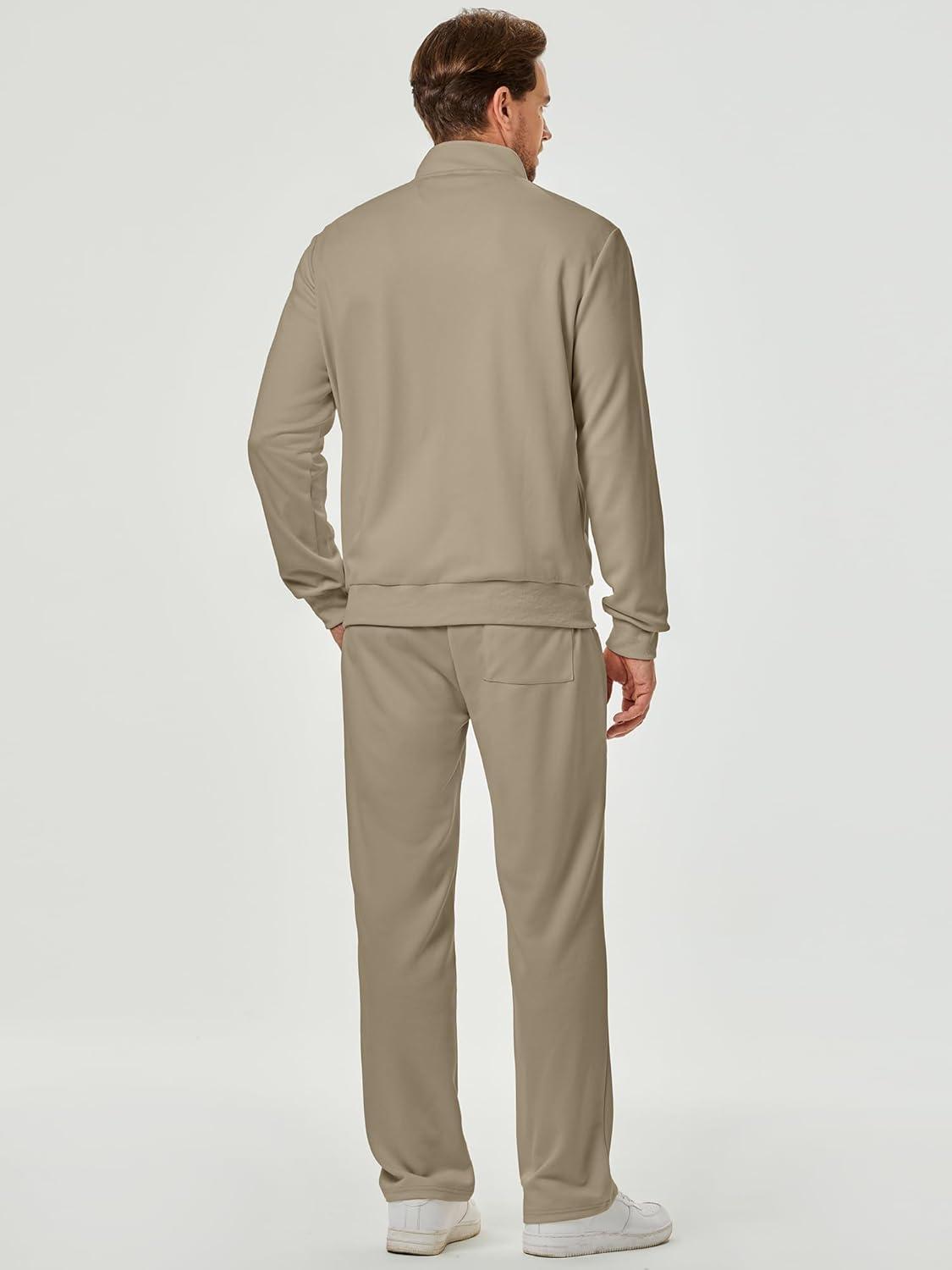 imageJMIERR Mens Sweatsuit Tracksuit 2 Piece Set Full Zip Casual Jogging Suits with Jogger Jackets and Pants Warm Up OutfitsKhaki