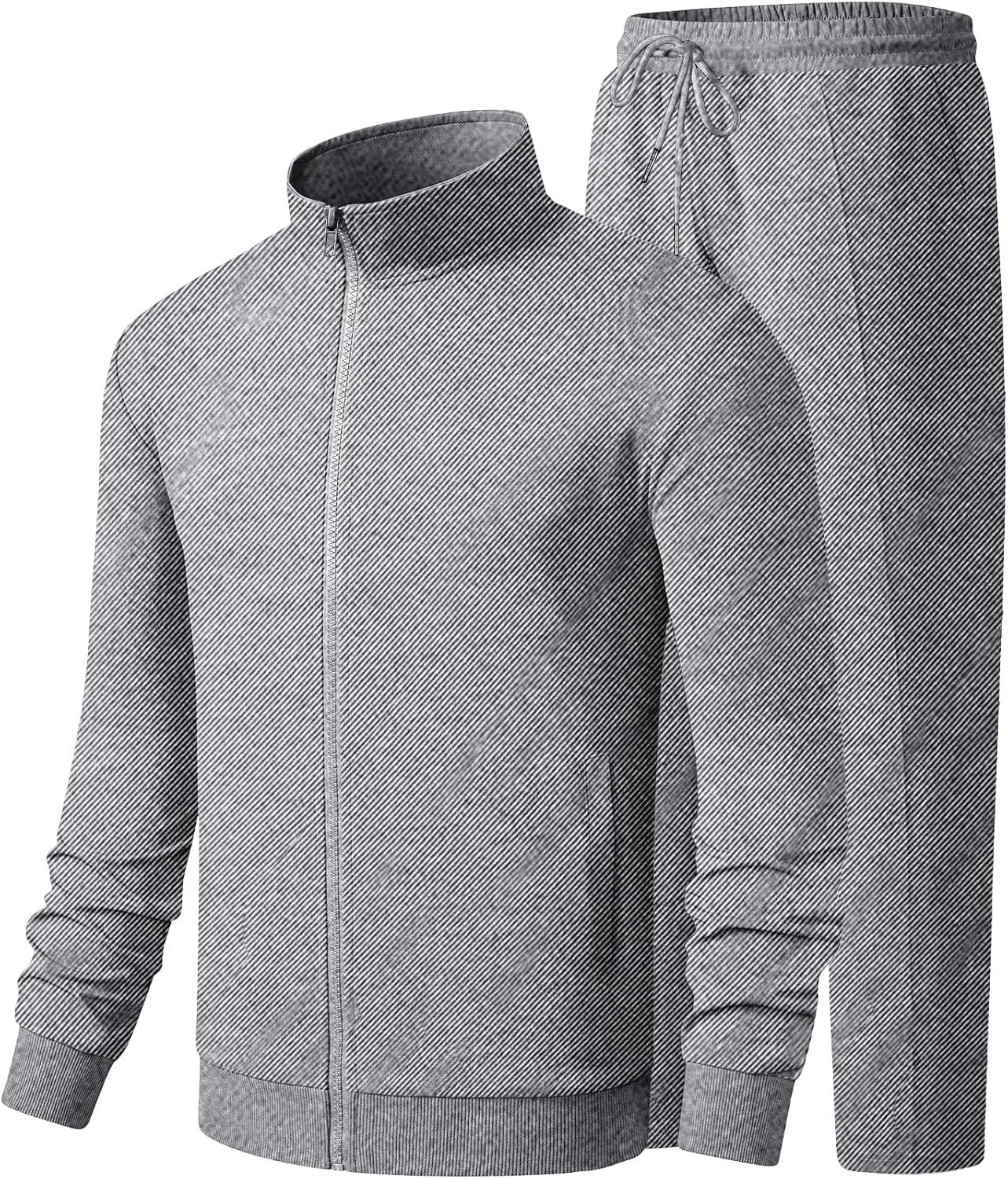 imageJMIERR Mens Sweatsuit Tracksuit 2 Piece Set Full Zip Casual Jogging Suits with Jogger Jackets and Pants Warm Up OutfitsLight Grey