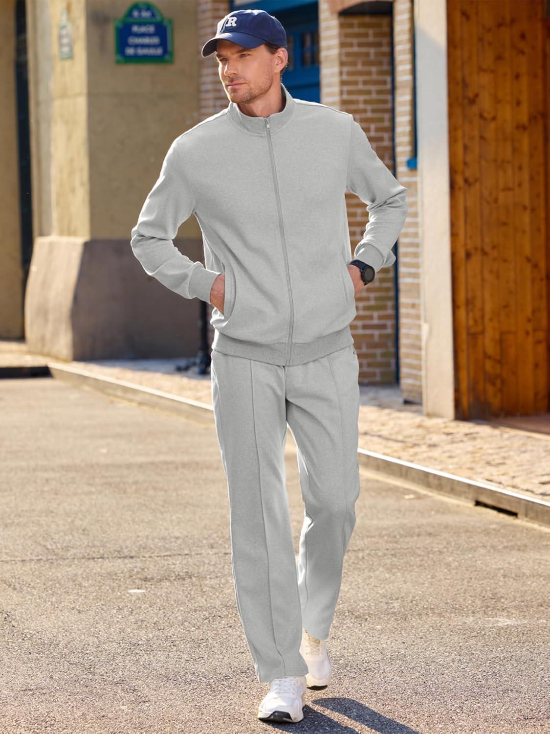 imageJMIERR Mens Sweatsuit Tracksuit 2 Piece Set Full Zip Casual Jogging Suits with Jogger Jackets and Pants Warm Up OutfitsLight Grey