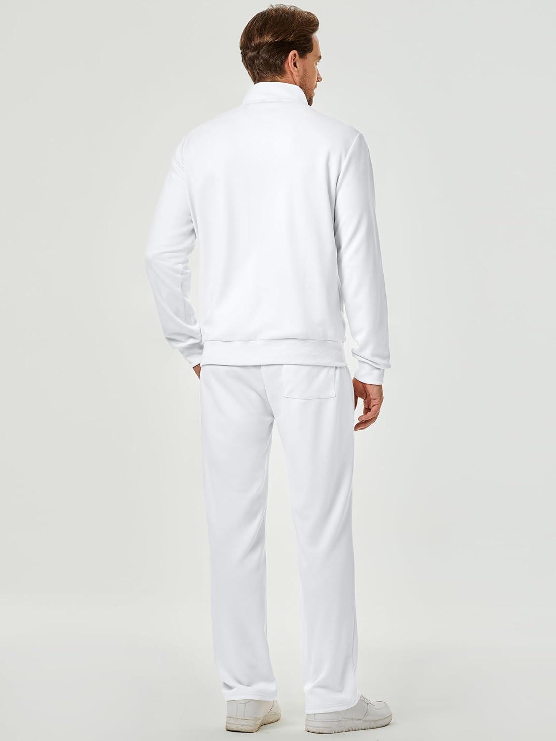 imageJMIERR Mens Sweatsuit Tracksuit 2 Piece Set Full Zip Casual Jogging Suits with Jogger Jackets and Pants Warm Up OutfitsWhite