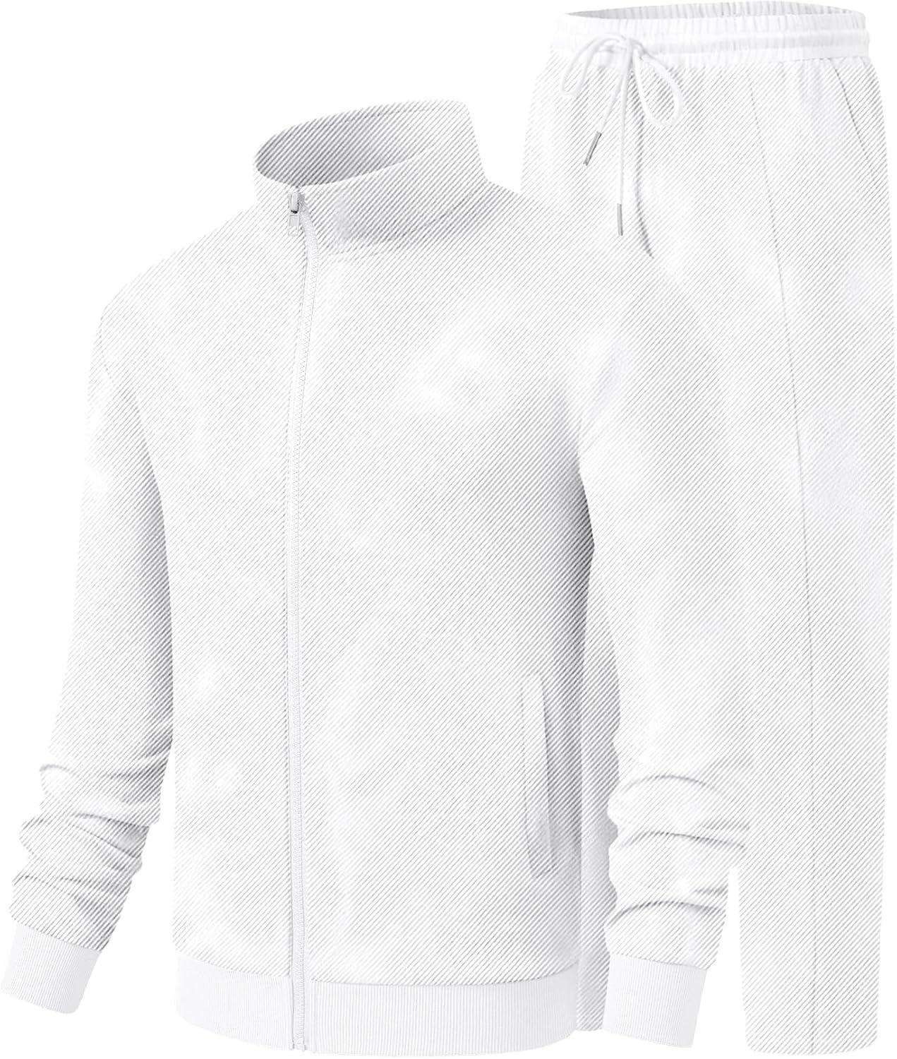 imageJMIERR Mens Sweatsuit Tracksuit 2 Piece Set Full Zip Casual Jogging Suits with Jogger Jackets and Pants Warm Up OutfitsWhite