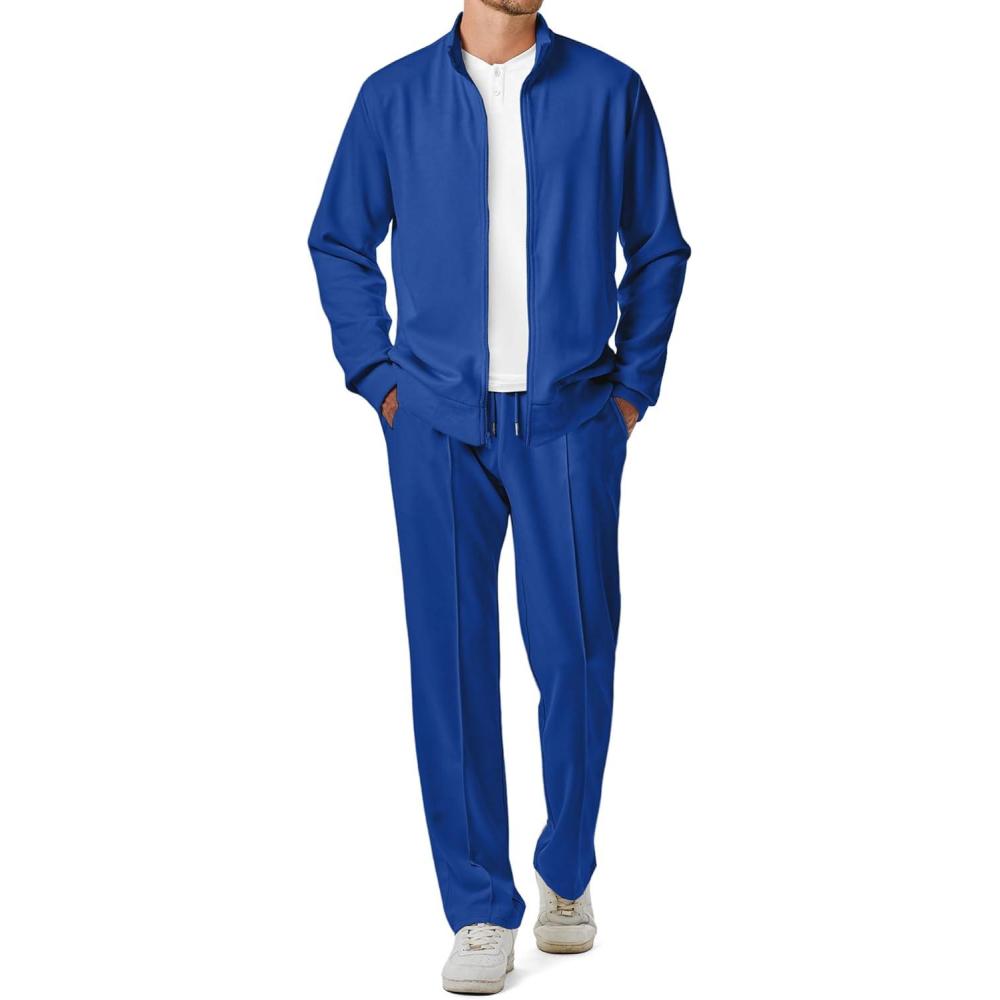 imageJMIERR Mens Sweatsuit Tracksuit 2 Piece Set Full Zip Casual Jogging Suits with Jogger Jackets and Pants Warm Up OutfitsBlue