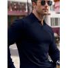 imageJMIERR Mens Casual Buttonless Polo Shirt Long Sleeve V Neck Ribbed Knit Golf ShirtsA Navy Blue