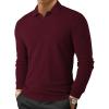 imageJMIERR Mens Casual Buttonless Polo Shirt Long Sleeve V Neck Ribbed Knit Golf ShirtsA Burgundy