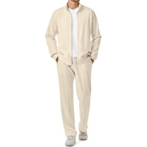 imageJMIERR Mens Sweatsuit Tracksuit 2 Piece Set Full Zip Casual Jogging Suits with Jogger Jackets and Pants Warm Up OutfitsBeige