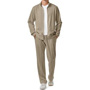 imageJMIERR Mens Sweatsuit Tracksuit 2 Piece Set Full Zip Casual Jogging Suits with Jogger Jackets and Pants Warm Up OutfitsKhaki