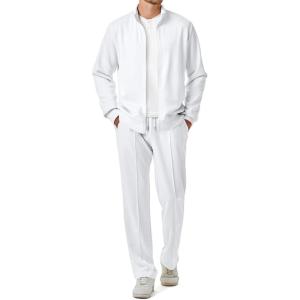 imageJMIERR Mens Sweatsuit Tracksuit 2 Piece Set Full Zip Casual Jogging Suits with Jogger Jackets and Pants Warm Up OutfitsWhite