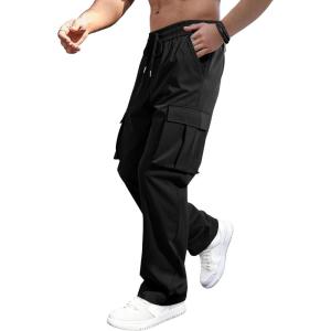 imageJMIERR Mens Casual Baggy Cargo Pants Stretch Sweatpants Loose Fit Drawstring Hiking Workout Joggers with Multi PocketsBlack