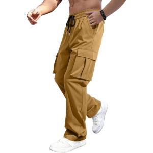 imageJMIERR Mens Casual Baggy Cargo Pants Stretch Sweatpants Loose Fit Drawstring Hiking Workout Joggers with Multi PocketsBrown