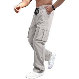 imageJMIERR Mens Casual Baggy Cargo Pants Stretch Sweatpants Loose Fit Drawstring Hiking Workout Joggers with Multi PocketsGray
