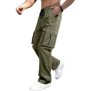 imageJMIERR Mens Casual Baggy Cargo Pants Stretch Sweatpants Loose Fit Drawstring Hiking Workout Joggers with Multi PocketsMoss Green