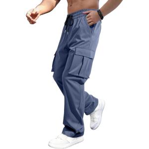 imageJMIERR Mens Casual Baggy Cargo Pants Stretch Sweatpants Loose Fit Drawstring Hiking Workout Joggers with Multi PocketsWild Wind