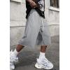 imageJMIERR 2026 Mens Baggy Sweat Shorts Under Knee Shorts Casual Raw Hem Drawstring Waist Y2K Shorts Loose Fit Gym ShortsGrey