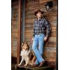 imageJMIERR Mens Stretch Jeans Boot Cut Western Retro Cowboy Straight Leg Denim PantsDusk Blue