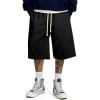 imageJMIERR 2026 Mens Baggy Sweat Shorts Under Knee Shorts Casual Raw Hem Drawstring Waist Y2K Shorts Loose Fit Gym ShortsBlack