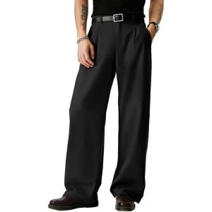 imageJMIERR Mens Baggy Casual Dress Pants Pleated Old Money Wide Leg Pants Loose Relaxed Fit TrousersBlack