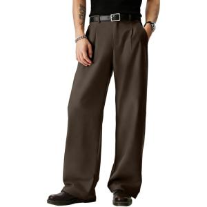 imageJMIERR Mens Baggy Casual Dress Pants Pleated Old Money Wide Leg Pants Loose Relaxed Fit TrousersBrown