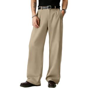 imageJMIERR Mens Baggy Casual Dress Pants Pleated Old Money Wide Leg Pants Loose Relaxed Fit TrousersKhaki