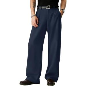 imageJMIERR Mens Baggy Casual Dress Pants Pleated Old Money Wide Leg Pants Loose Relaxed Fit TrousersNavy Blue