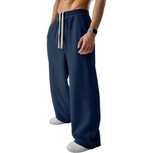 imageJMIERR Mens Baggy Loose Fit Sweatpants Casual Drawstring Pants Y2K Raw Hem Wide Leg Stretchy Pants with PocketsNavy Blue