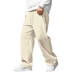 imageJMIERR Mens Baggy Sweatpants Drawstring Stretch Loose Fit Wide Leg Sweat Pants with PocketsApricot