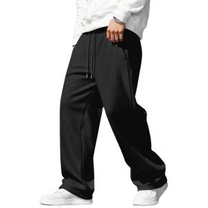 imageJMIERR Mens Baggy Sweatpants Drawstring Stretch Loose Fit Wide Leg Sweat Pants with PocketsBlack