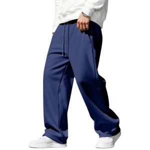 imageJMIERR Mens Baggy Sweatpants Drawstring Stretch Loose Fit Wide Leg Sweat Pants with PocketsBluing
